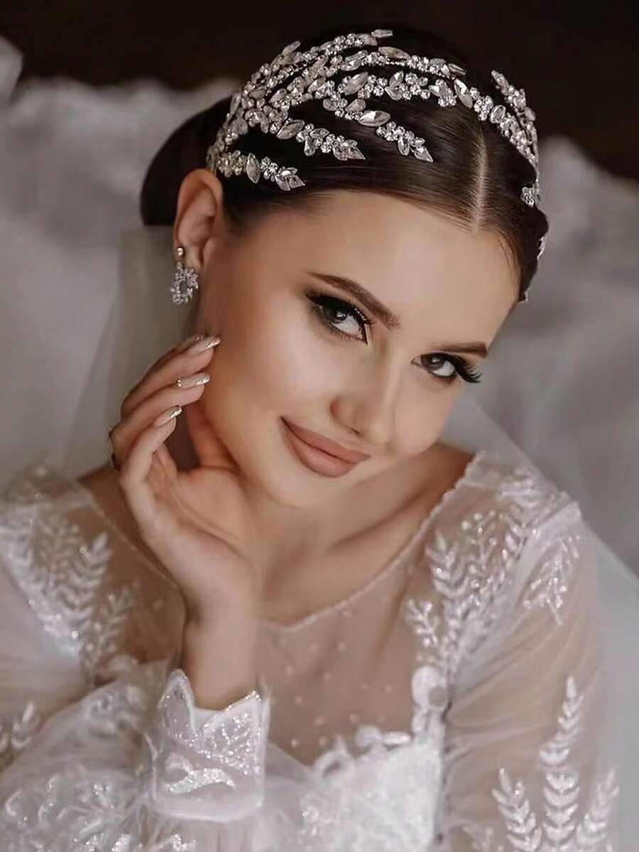 1pc Luxury Diamond Bridal Headband, Women Wedding Hair Accessory