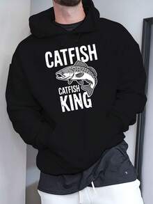 Sudadera Casual para Hombre Catfish King - Cómoda Sudadera de Invierno con Estampado de Moda, Manga Larga, Ajuste Regular, Perfecta para Otoño e Invierno, Ropa Catfish - Negro - Ver 4