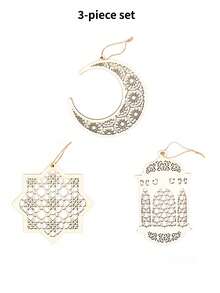 Decoración colgante para Ramadán, decoración de madera hueca para el hogar en Eid, decoración colgante DIY, adorno colgante de madera en forma de linterna, estrella hexagonal y luna - Multicolor - Ver 15