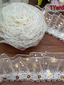 1码优雅双层亮片褶皱蕾丝缎带 - DIY手工家居装饰，闪亮亮片和珠子，非常适合桌布、中心装饰品和派对装饰、派对装饰配件、DIY头饰、礼品包装。 - 彩色 - 查看 10