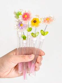 1支/5支装可爱花朵螺旋睫毛夹睫毛延长螺旋刷便携管状睫毛刷水晶柄刷 - 彩色 - 查看 2