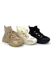 Women's Thick Sole Sneakers, Chunky Sneakers - Apricot - View 9