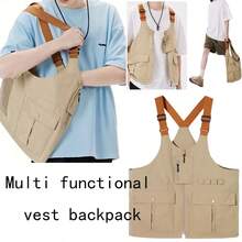 1件美式复古可转换肩挎包/斜挎包/多功能二合一背心，男女通用，休闲时尚，适合露营、钓鱼等户外活动。 - 彩色 - 查看 2