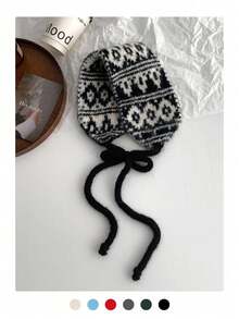 Diadema/bufanda tejida con diseño de copos de nieve y muñeco de nieve para Navidad, orejeras reversibles y cálidas con lazo, cubremanos de invierno acogedores, orejeras tejidas de moda para mujer