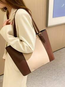 Bolsa feminina vintage, simples e elegante, para uso diário, com grande capacidade, modelo 2025. - marrom branco - Ver 5