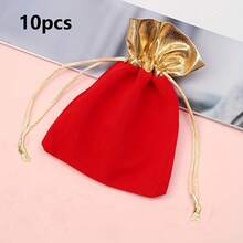 10  Drawstring Bags With Gold Decoration - Elegant Wedding Party Small Gift Bags, Candy Gift Boxes, Jewelry Storage Bags Suitable For Weddings, Birthdays, And Special Events |   Luxury Gift Bag |   Fashionable Gold Detail Design, Halloween Gift Bag - 10 - Xem 1