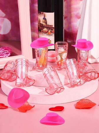 24 st (12 mini-cowboyhattar i plast och 12 cowboystövelkoppar), western cowboyhatt-stövelkoppar, festtillbehör, lämpliga för temafestdekorationer och cowboy-svensexemplar, 30 ml