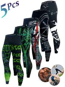 New Men's Five-Piece Printed Athletic Trousers Set, Jogging Pants, Multi-Element Design, Easy To Wear, Suitable For Outdoor Fitness And Exercise. - Multicolor - View 2