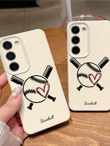 1pc Customizable Phone Case With Crossed Baseball Bats And Red Heart Design, Compatible With IPhone 17 Pro Max/17 Air/15 Pro Max/16 E/14 Plus/13/12/11, S24/20 Ultra/A52/A71/A25, Compatible With Redmi Note 13 Pro Plus/Note 13 C, Made Of TPU Material, Combining Baseball Sports Personalized And Fashionable Style, Best Gift For Baseball Fans - White - View 5
