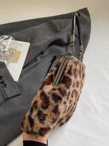 Nuevo estilo de otoño/invierno Bolso de mano de estilo retro con estampado de leopardo y peluche, bolso de hombro desmontable para mujer, con una billetera con botón. Bolso bandolera pequeño. - Multicolor - Ver 9