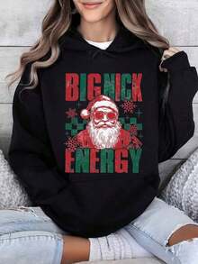 Christmas Winter Black Hoodie With Big Nick Energy Santa Claus Print - Christmas Holiday Sweatshirt For Women, Festive Xmas Fit, Ugly Sweater Style, Perfect For Winter Parties And Holiday CelebrationsLoose And Comfortablechristmas Gifts - 灰色 - 查看 7