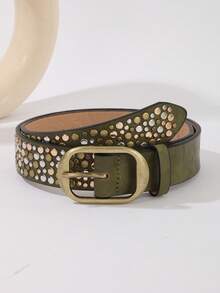 1pc Women's Street Punk Style Rivet Embellished Asymmetrical Metal PU Belt, Suitable For Party, Travel, Fashion Summer, School Fall, Autumn, Halloween