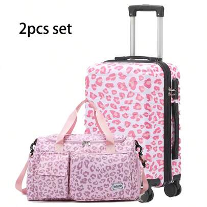 20in Travel Lightweight Suitcase Set ,New Leopard Print Luggage Carry On Luggage+Handbag Smart Suitcase With Anti Slip Wheels , Perfect For Men And Women 2 Piece Set ,Tote Bag, Luggage Bag