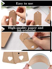 50pcs Kraft Paper Gift Tags With Hemp Rope, Blank Kraft Paper Hangtags,Simple Hollow Out Heart Design Paper Gift Tag,Brown Labels,For Wedding,Birthday,Party, Holiday,Valentine's, Thanksgiving,Arts And Crafts Packaging, DIY Gift Decoration Labels And Hanging Decorations - Khaki - View 11