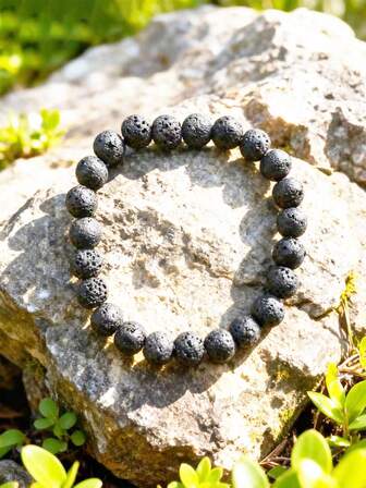 1pc 8mm Volcanic Lava Stone, Unisex - Aromatherapy Essential Oil Bracelet, Beaded Bracelet, Yoga Meditation Accessory
