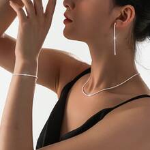 Fashion Shining Crystals Collarbone Necklace Bracelet Set; Luxury Simple Temperament Necklace Two-Piece Set - G-308 - 查看 2
