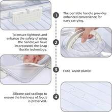 A Divided Tray With Lid And Handle, A 4/8-Compartment Plate, A Transparent Detachable Portable Snack Box With Lid And Sturdy Handle, Suitable For Fruits, Vegetables, Salads, Candy,Nuts - Perfect For Travel, Camping And Picnics.Travel Essential,Kitchen Essentials,Kitchen Storage,Storage Container - White - View 4