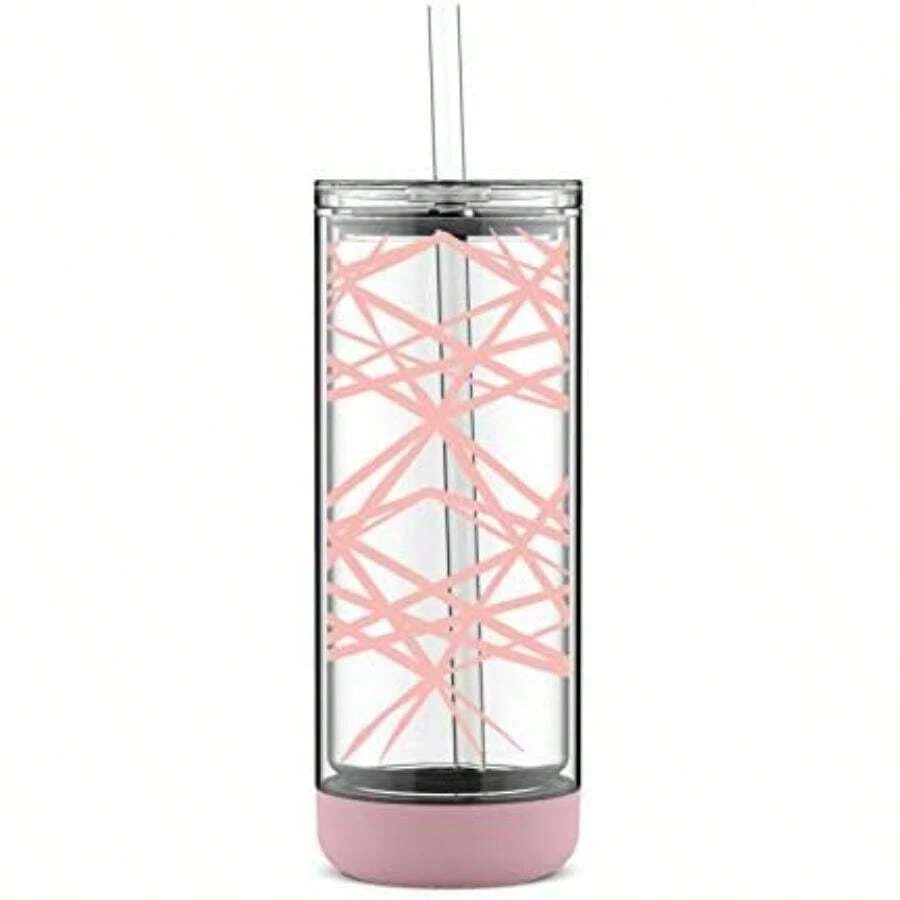 Ello Peak Vaso de plástico aislado de doble pared con pajita, 22 onzas, láser rosa satinado(1 Unidad (Paquete de 1) Rosado) - Multicolor - Ver 1