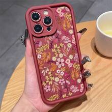 Funda de teléfono elegante Gaozhu, impresión de flores en rojo vino, TPU, anti-caída, cobertura completa, funda protectora de precisión para Apple  6/7/8/X/Xs/Xr/Xs Max/11/12/13/14/15/16Pro Max, cubierta resistente a impactos, funda a prueba de golpes, diseño de impresión floral, carcasa decorativa para teléfono, material TPU, funda flexible para teléfono, carcasa para smartphone, funda móvil, amantes de la moda, compradores de accesorios tecnológicos presentan un estilo más individualista. - 1 pieza - Ver 4