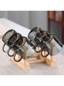 6件套玻璃小茶杯，奢华烟灰色小碗，耐热功夫茶具，品茶杯 - 透黑 - 查看 1