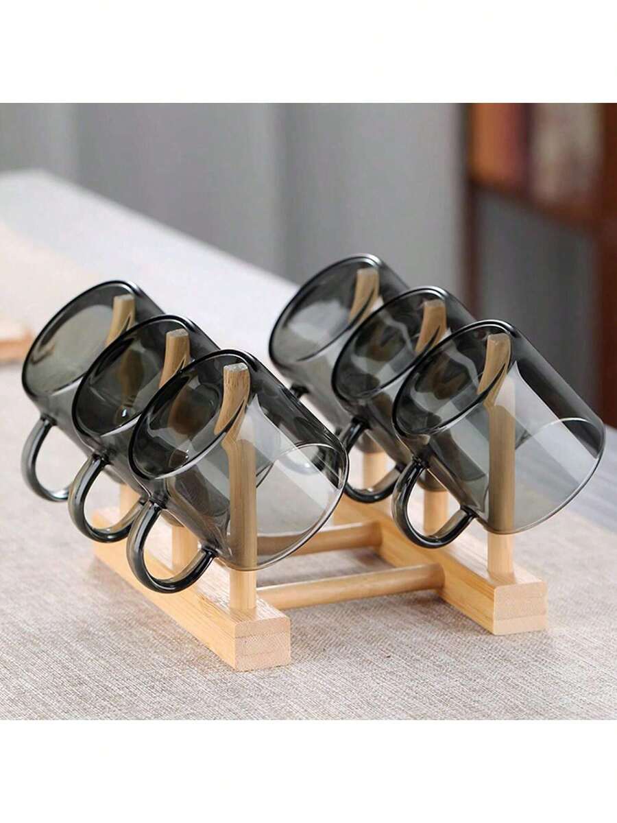 6件套玻璃小茶杯，奢华烟灰色小碗，耐热功夫茶具，品茶杯 - 透黑 - 查看 1