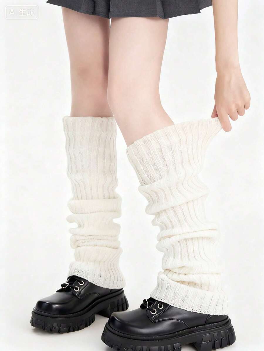 1 Pair Solid Leg Warmers - Warm Women's Winter Socks For Christmas Parties & Casual Outfits - 彩色 - 查看 1