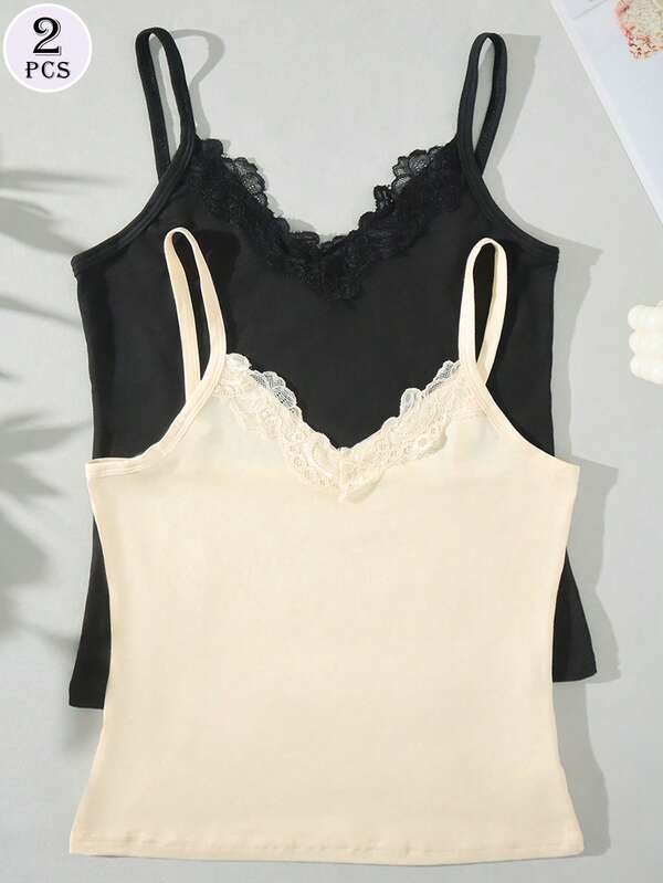 2pcs Women Lace Camisole, Versatile Layering Camisole, Women Lace Undershirt