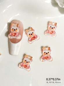 20 قطعة من الزينة لفن الأظافر بتصاميم كرتونية بأشكال قلب وربطة عنق ودب تيدي، من الراتنج الشفاف ثلاثي الأبعاد، مواد تزيين لفن الأظافر DIY، ملصقات ماسية، ضرورية لفن الأظافر اليدوي في صالونات الأظافر