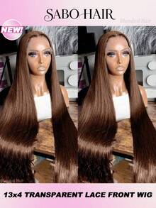 8-34 Zoll gerade Lace Front Perücken aus Echthaar-Mischung 13x4 HD transparente Lace Front Mischung Schokoladenbraun Perücken für Frauen, brasilianisches Jungfernhaar Lace Frontal Perücke 200% Dichte, vorausgerupft natürliche Haaransatz mit Baby-Haar für Frauengebrauch