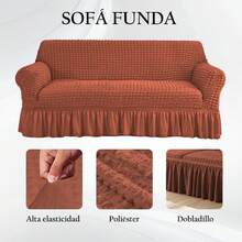 AMOROSA 3 Pieza Funda Cubre Sala con Falda Tipo Plumeti Funda de Sofá Lavable Elástica Fácil de Instalar Fundas para Sillones Sala  (1 plaza, 2 plazas, 3 plazas) Decoración Sala - Marrón oscuro - Ver 3