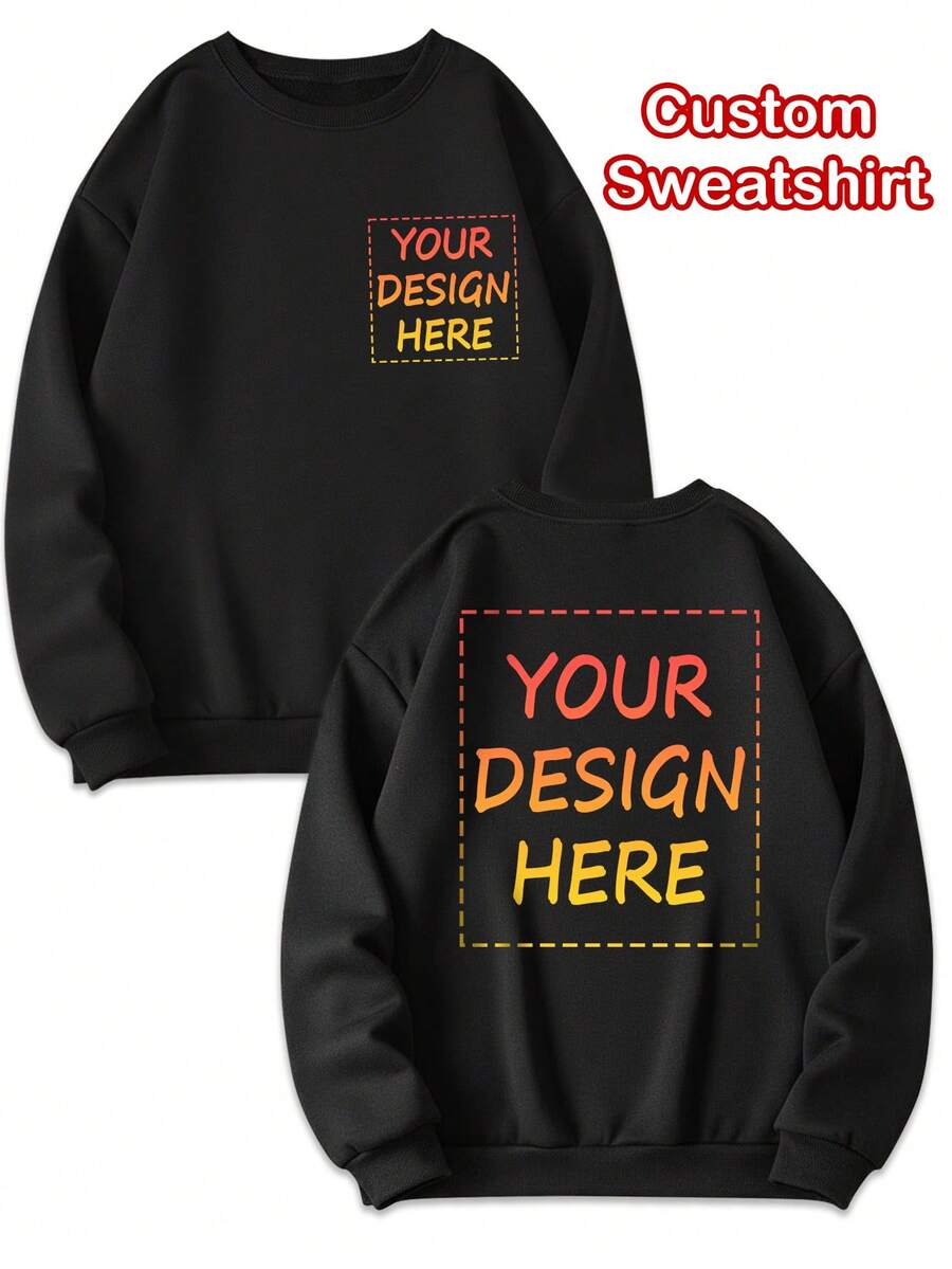 Customized Women's Crew Neck Sweatshirts, Add Your Photo/Design, Customized Fleece Sweatshirts, Original Customization, Customized Christmas Sweatshirts, Customized Christmas-Themed Sweatshirts, Personalized And Unique Sweatshirts, Customized Autumn/Winter Sweatshirts, Custom-Designed Personalized Printed Pullovers. - Black - View 1