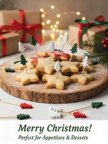 50/100pcs Christmas Tree Bamboo Picks, Christmas Decorations, Cocktail Forks, Essential For Christmas Night, Family Gathering, Fixing Burgers, Decorating Fruit Plates, Elegant Cocktail Sticks, Bamboo Fruit Skewers, Food Holidays, Appetizer Skewers, With Christmas Tree Topper - Multicolor - View 10