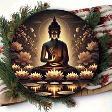 CIFbuy 1pc 20.32x20.32cm Peaceful Buddha Meditation Round Metal Sign, Glowing Lotus & Candlelight Design, Suitable For Indoor & Outdoor Decor In Living Room, Bar, Cafe,Room Decor,Halloween Decor,Home Decor,Bathroom Decor,Bedroom Decor,Kitchen Decor,Wall Decor,House Decor, Room Decoration Stuff,Living Room Decor - 彩色 - 查看 4