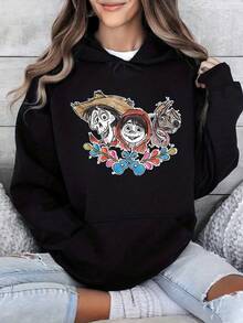 Coco Movie Characters Hector Miguel Dante Hoodie Black Unisex Sweatshirt Day Of The Dead Theme Cartoon Design Pullover Hoodie For Men Women Kids - màu đen - Xem 1