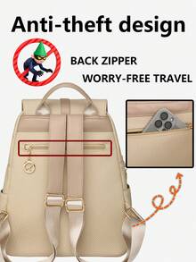 Anti-Theft PU Leather Backpack, Women's Wallet, Multifunctional Fashion Everyday Bag, Lightweight Travel Bag With Multiple Pockets, Large Capacity Minimalist Backpack, Convenient Backpack, Suitable For Students, Nurses, Teachers, Business Professionals, Travel, Commuting, Shopping, Office, Dating, Hiking, Training, Work, Birthday Gift, Holiday Gift, Backpack - Multicolor - View 8
