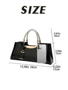 Women's Stylish Tote Bags Patent Leather Shoulder Bags Top Handle HandBags Valentine's Date Night Purse With Zipper Closure For Wedding Office Party - màu đen - Xem 2