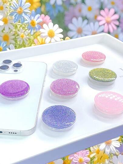 1个星空梦幻闪亮纯色树脂手机支架，闪光ins风创意桌面手机支架，手机握把支架，兼容、安卓手机，生日礼物，送给家人、朋友的礼物，生日推拉式手机支架