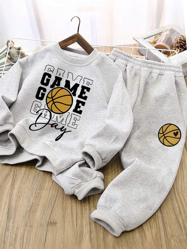 2 - Piece Set Boy Sports - Energetic Style Basketball Print Set, Comfortable And Breathable, Spring Autumn Daily Leisure Wear
