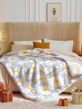 1pc Flannelette Blanket, Bedding, Flower Pattern Thick Soft Skin-Friendly Sofa Throw Blanket, Office Nap Blanket, Room Decor Sofa Blanket, Travel Camping Multipurpose Blanket, Suitable For Living Room, Bedroom, Back To School Season, Holiday Gift