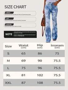 Women Floral Printed Bootcut Jeans High Waisted Stretch Baggy Retro Flare Bell Bottom Denim Pants - 淺色水洗藍 - 查看 7