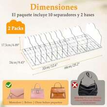 Organizador de Bolsas para Dama, 10 Divisores de Estantes Transparentes para Ropa, Organizador de Closet, Divisor de Estante, Organizadores de Acrilico para Organizar Dormitorios, Cuartos de Estudio(default) - Multicolor - Ver 3
