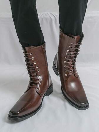 男士粗跟中筒切尔西靴，侧拉链，防滑，耐穿，休闲商务两相宜