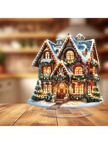 1 Stück verzauberndes Lebkuchenhaus Weihnachts-Tischaufsteller - Acryl, vielseitige Feiertags-Dekoration mit Sockel enthalten