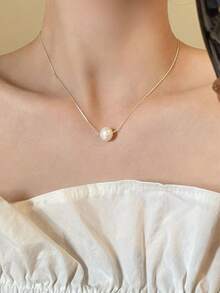 1pc Single Freshwater Pearl Element Chain Necklace For Women, Featuring A Minimalist And Niche Design, Fashionable And Luxurious, Versatile Necklace - Multicolor - View 4