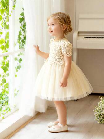 Vestido de tul blanco de princesa para niñas, adecuado para fiestas