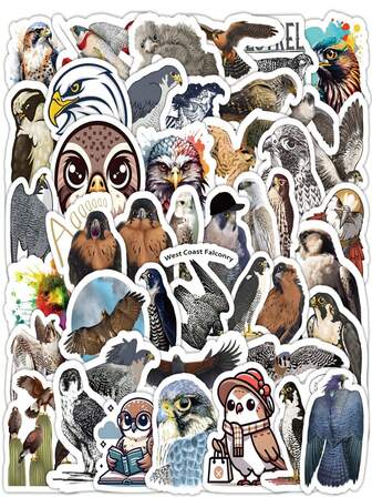 60 Stücke/PACK Falken & Adler Aufkleber Set, süße Wildtier Ästhetik Aufkleber für Handy, Metall, Schule Federmäppchen, Laptop & Wasserflasche - lebendige Raubvogel Dekoration für Jugendliche & Tierliebhaber