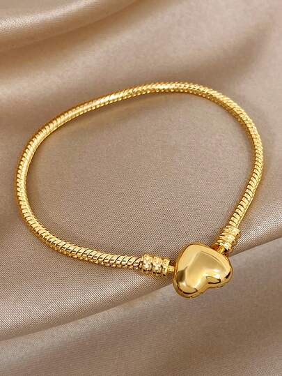 Pulseira de aço inoxidável banhada a ouro 18K com pingente de coração e corrente de cobra, joia romântica de luxo para presentear mulheres e mães. Ideal para Natal, Dia de Ação de Graças, Carnaval, Halloween, casamentos, festas rave, aniversários, Dia dos Namorados, aniversários boho e damas de honra.