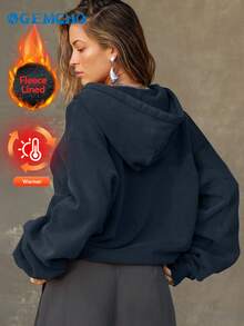 GEMCHO Women's Casual Loose Open Front Drawstring Hooded Sweatshirt Jacket With Pockets, Suitable For Daily Commute/Casual Outings/Home/Workout, Warm And Comfortable - Autumn/Winter