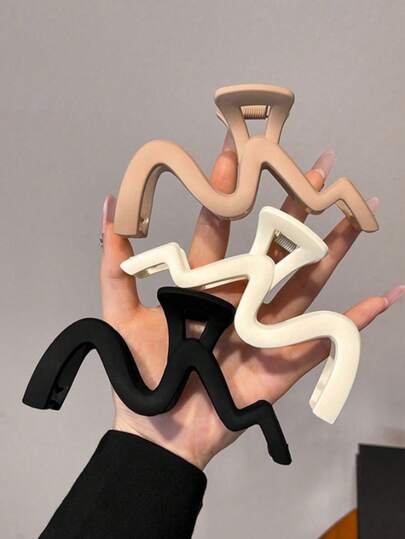 3pcs/1pc 5.12in/13cm Black, White, Brown Wavy Irregular Plastic Hair Clips, Elegant, Versatile, Suitable For Daily, Casual, Party, Commute, Vacation, Ponytail, Bun, Face Washing, Makeup, Outfit Accessory