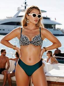 LARA VIVA Women's Plus Size Bikini Set, Floral Print, Halter Neckline, Adjustable Side Tie, Ideal For Vacation, Pool And Parties - 黑色 - 查看 1